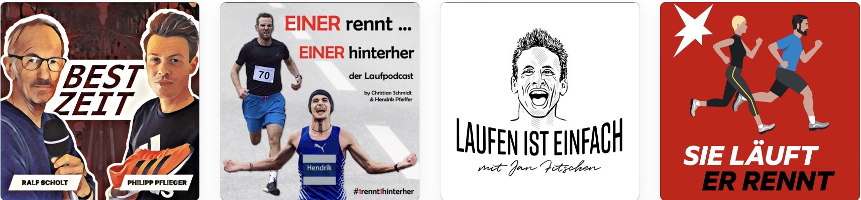 Die Titelbilder von vier Laufpodcasts.